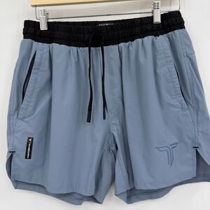 Takedown Men’s Performance Training Shorts Gray Blue Drawstring Athletic Gym Med